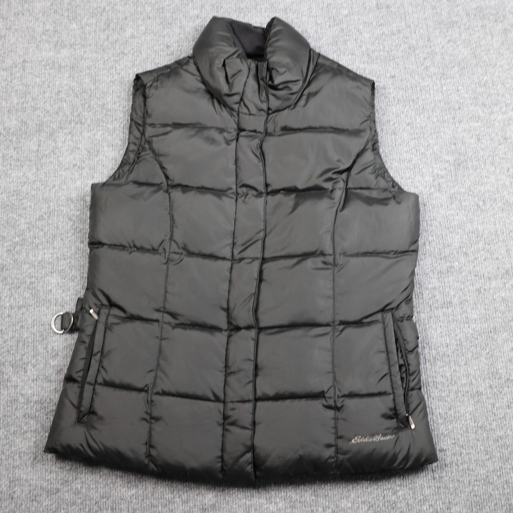 Eddie Bauer Vest Womens Medium‎ Black Goose Down Puffer Quilted Zip Pockets